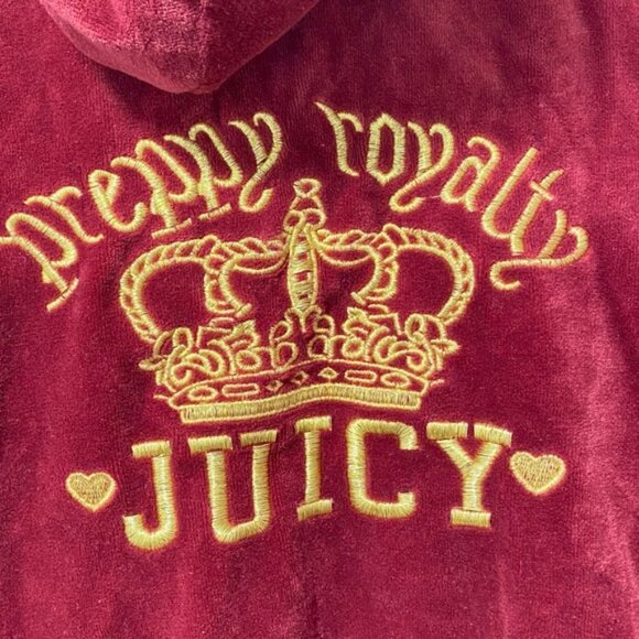 Juicy Couture Velour Zip Hoodie Garnet Red Classic Preppy Royal - Size L - Picture 7 of 8